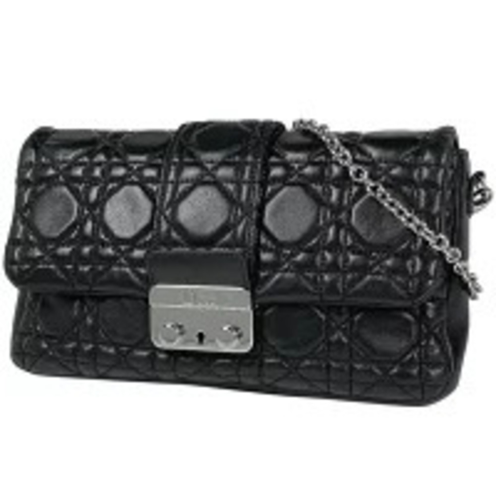 Christian Dior chain wallet Cannage shoulder bag leather black